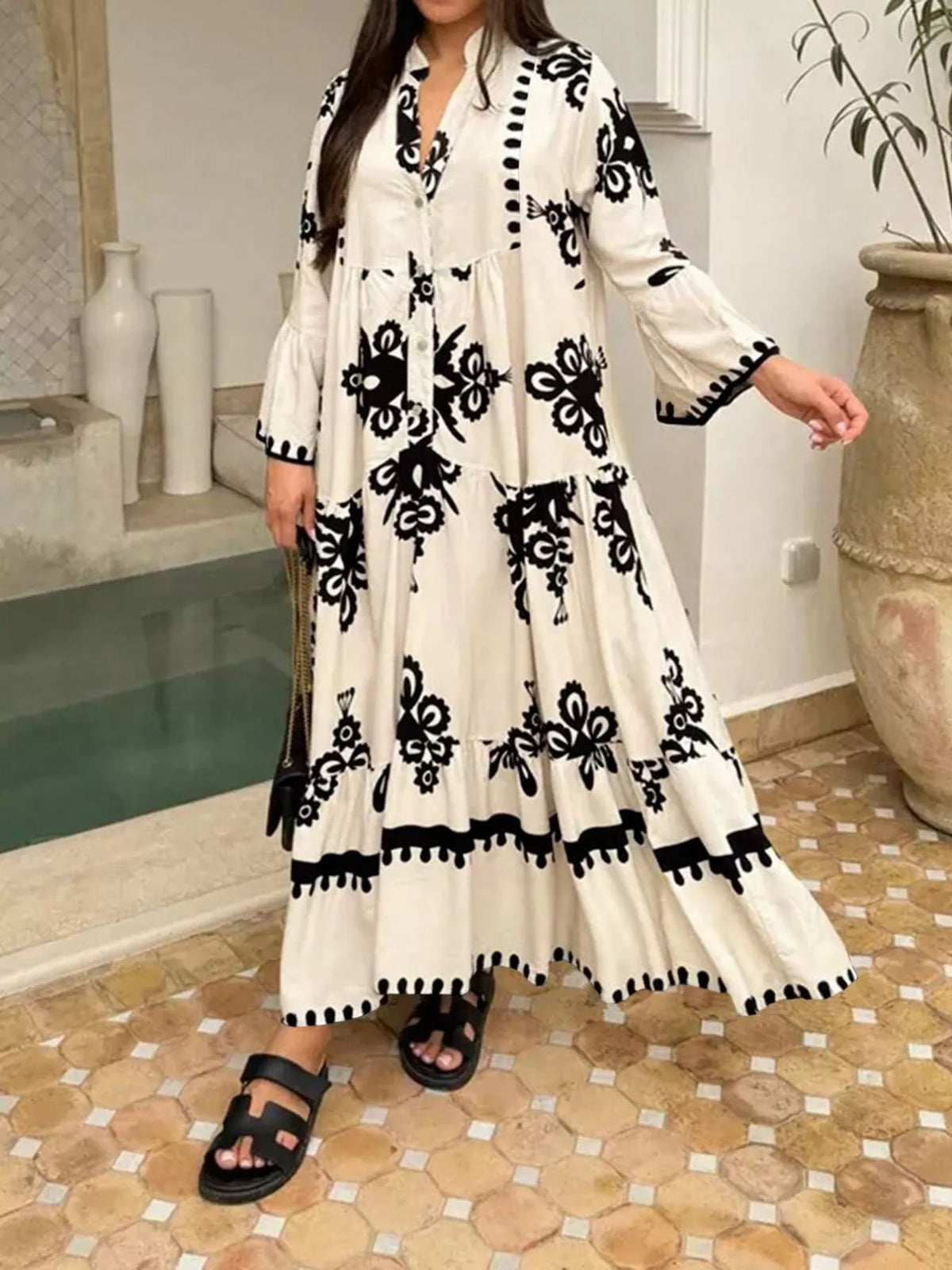 Bohemian Print Tiered Midi Dress