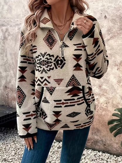 Geometric Half Zip Long Sleeve Sweatshirt