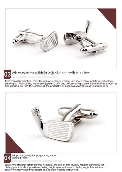 Golf Racket Shape Plain Metal French Shirt Men&