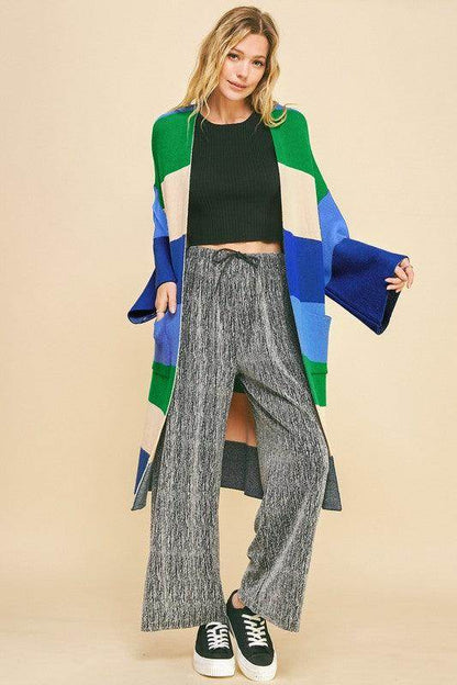 Davi &amp; Dani Color Block Kimono Sleeve Open Front Cardigan