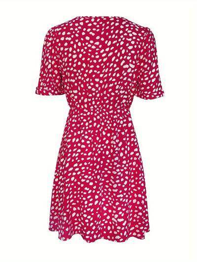 Printed V-Neck Short Sleeve Mini Dress for Women