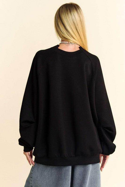 Davi &amp; Dani Round Neck Raglan Sleeve Sweatshirt for Women