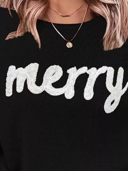 Merry Round Neck Dropped Shoulder Christmas Sweater