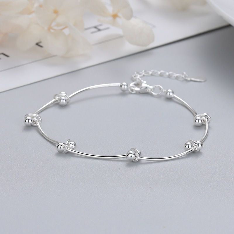 1pcs 999 Sterling Silver Wavy Tube Bead Adjustable Anklet, Minimalist Cool Style, For Summer Daily Wear &amp; Women Romantic Holiday Gifts