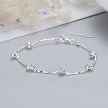 1pcs 999 Sterling Silver Wavy Tube Bead Adjustable Anklet, Minimalist Cool Style, For Summer Daily Wear &amp; Women Romantic Holiday Gifts
