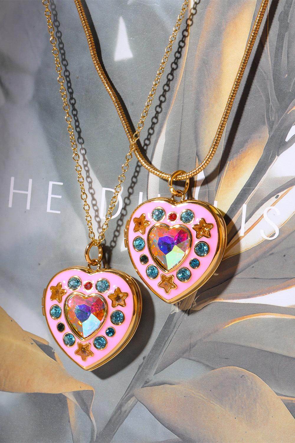 Rhinestone Decor Heart Box Pendant Necklace for Women