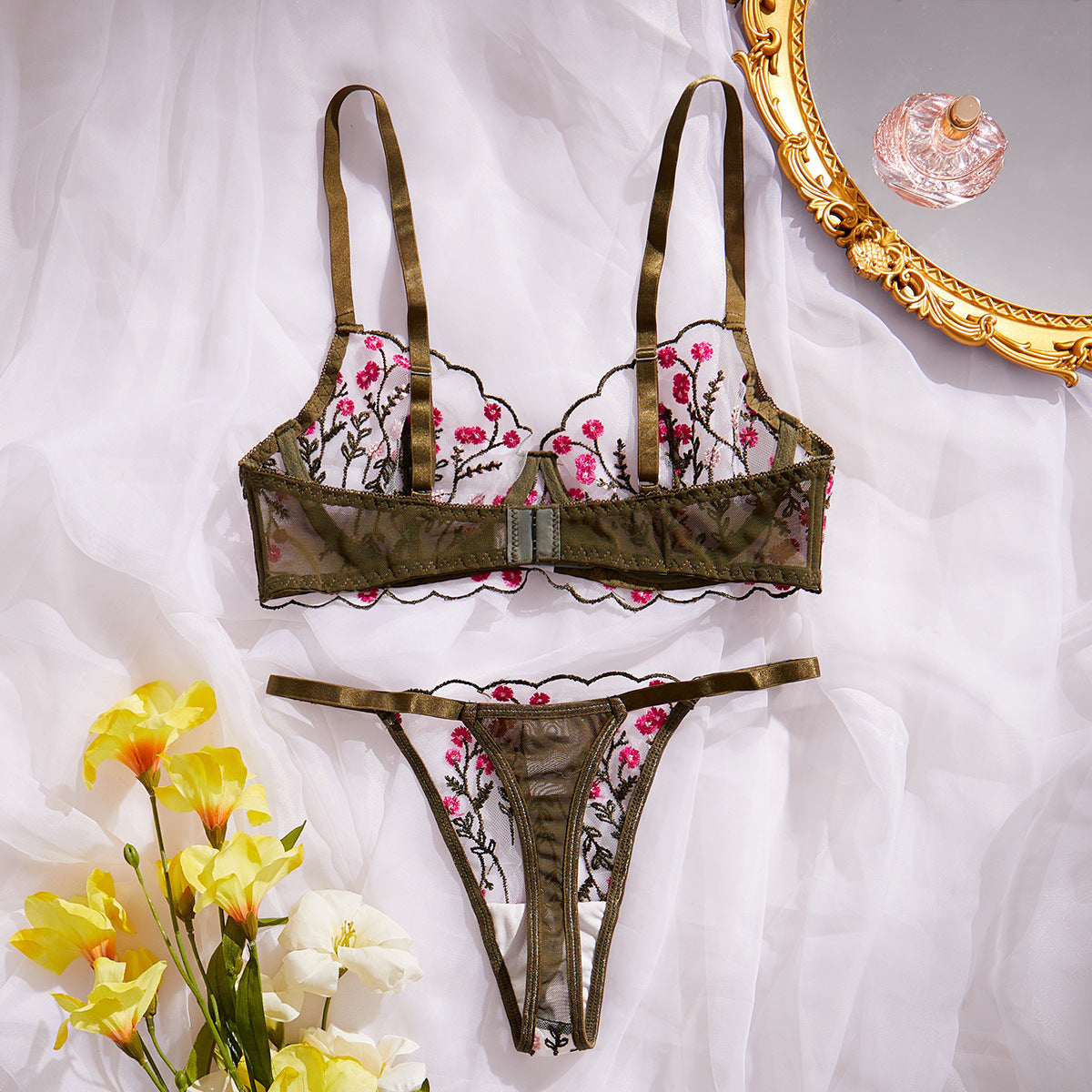 Embroidery Floral Soft Multi-Color Bra Underwear