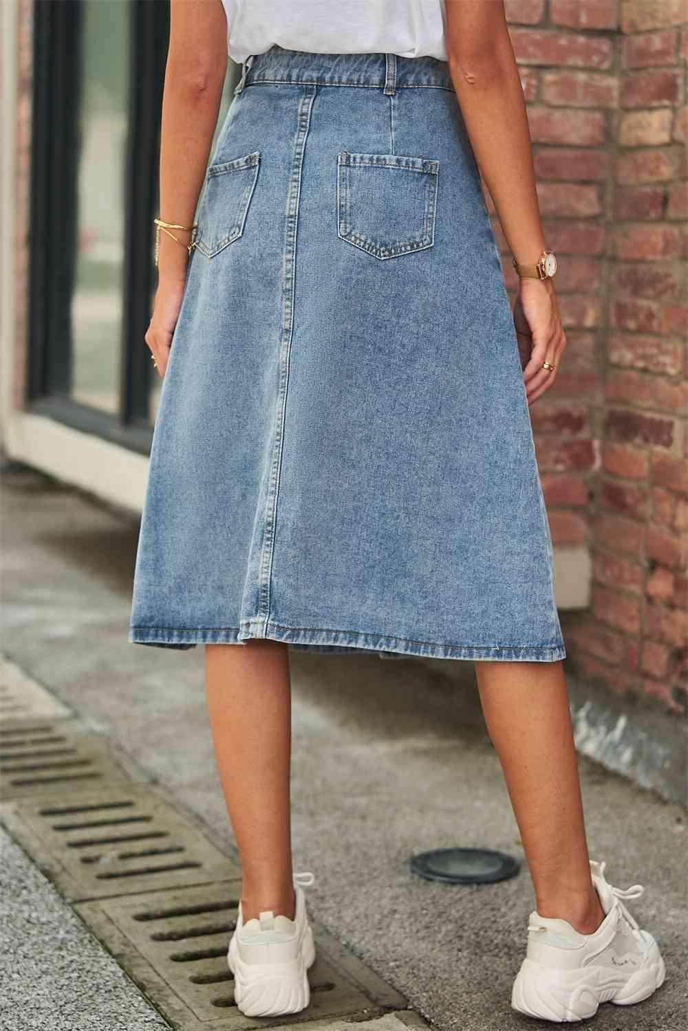 Button Front A-Line Denim Skirt for Casual Style Wear