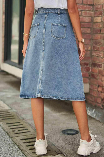 Button Front A-Line Denim Skirt for Casual Style Wear