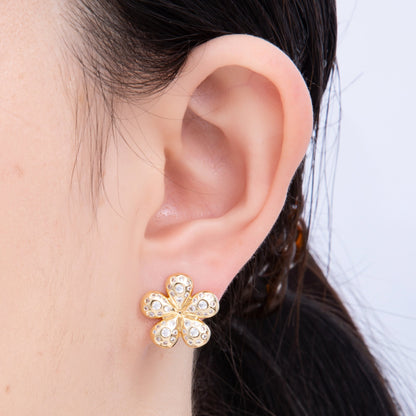 16K Gold Filled Clear CZ Dotted Chubby Flower Stud Earring | Earrings-00293
