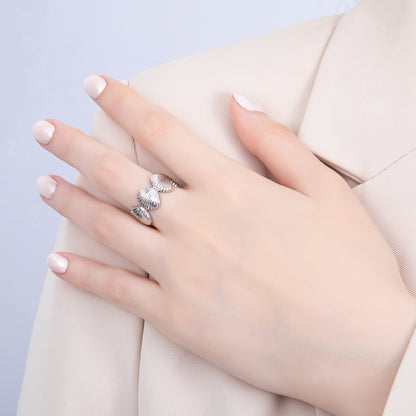 24K Gold Filled Ribbed Sea Clam Shell Adjustable Wide Ring in Gold &amp; Silver | O1462 Rings-00059