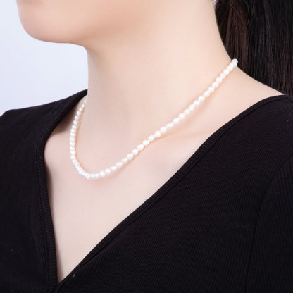 18K Gold Filled 4.5mm White Beige Round Button Freshwater Pearl 15.62 Inch Necklace | WA-04262