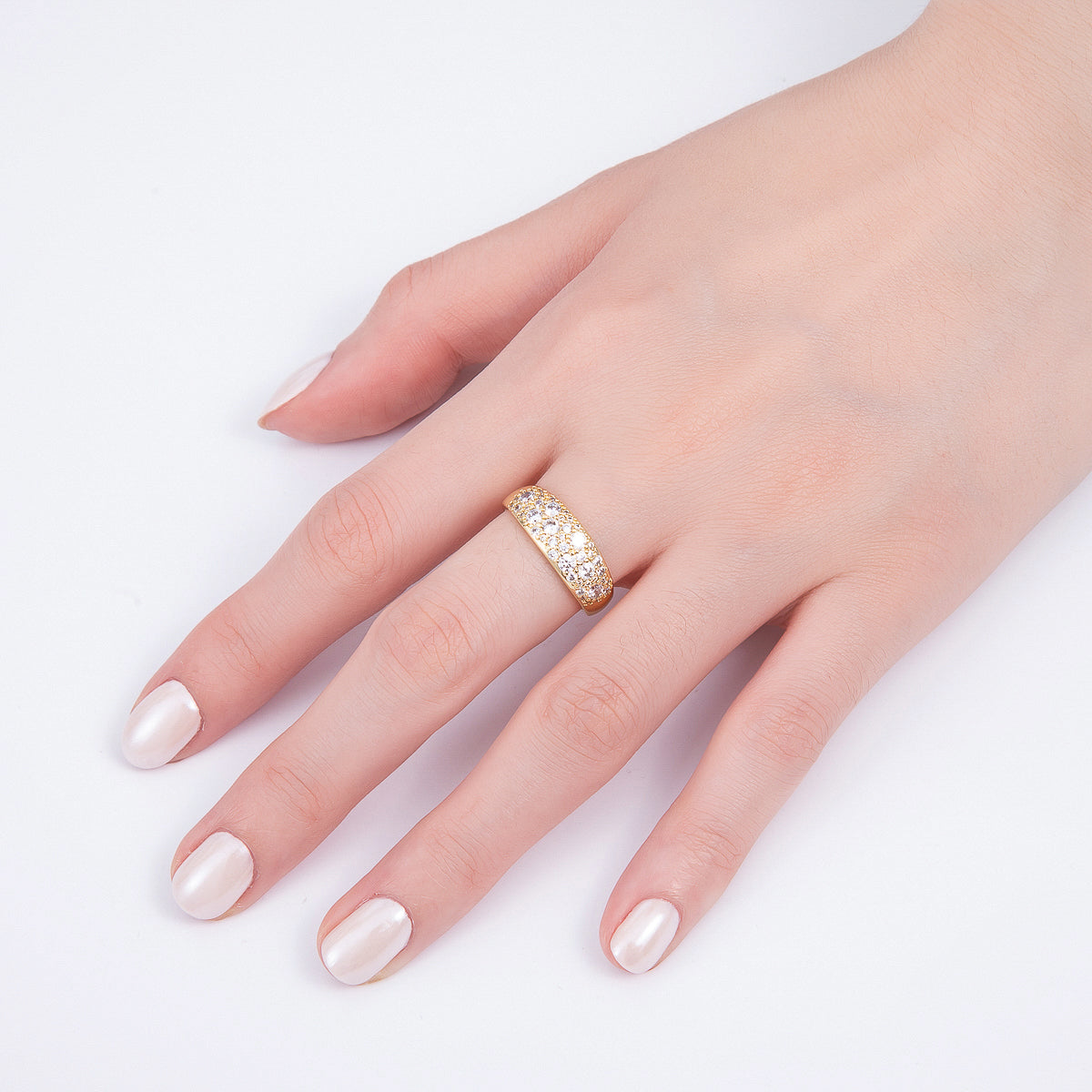 16K Gold Filled Micro Paved CZ Cluster Wide Dome Adjustable Ring in Gold &amp; Silver | Rings-00078 Rings-00079