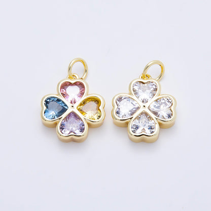 16K Gold Filled 17mm Multicolor, Clear CZ Clover Flower Charm | Charms-01196 Charms-01197