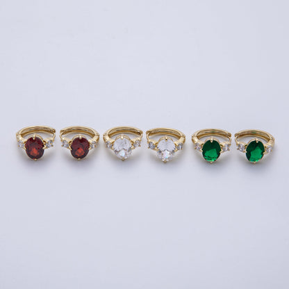 14K Gold Filled 15mm Clear, Green, Red Oval Solitaire CZ Huggie Earrings | Earrings-00145 ~ Earrings-00147