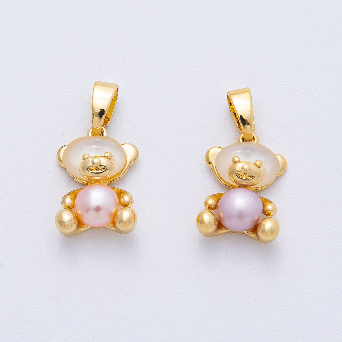 18K Gold Filled 13mm Pink, Purple Shell Pearl Teddy Bear Mini Pendant | AF1188