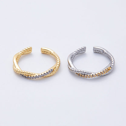 16K Gold Filled Twisted Micro Paved CZ Mixed Metal Ring in Gold &amp; SIlver | Rings-00003 Rings-00004