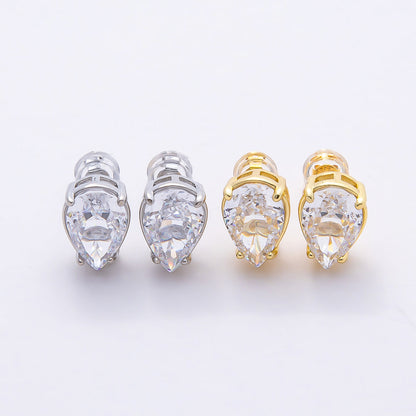 16K Gold Filled 17mm Clear CZ Teardrop Stud Earrings in Gold &amp; Silver | Earrings-00374 Earrings-00375