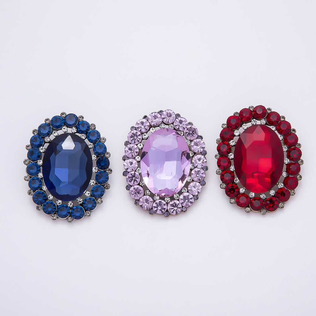 Gold Plated 47mm Blue, Red, Purple Rhinestone Oval Pin Brooch | BH-136 ~ BH-138