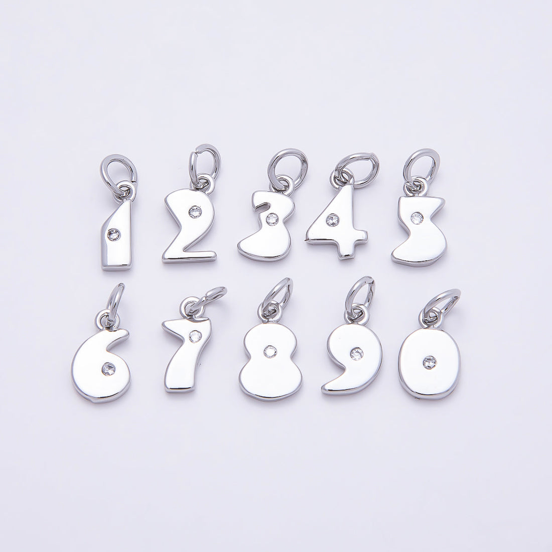 Rhodium Plated 10mm Clear CZ Geometric Number Numerology Charm | Charms-00898 ~ Charms-00907