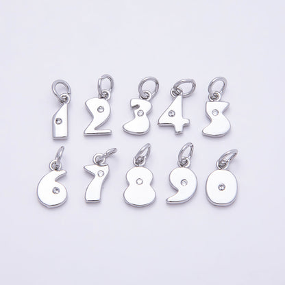 Rhodium Plated 10mm Clear CZ Geometric Number Numerology Charm | Charms-00898 ~ Charms-00907