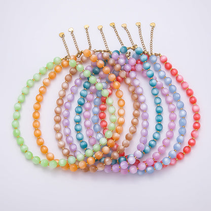 Stainless Steel 10mm Round Glitter Resin Bead 16 Inch Necklace w. Extender | WA-04523 ~ WA-04530