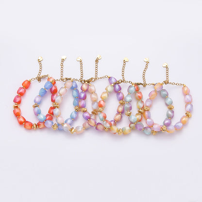 Stainless Steel 10mm Geometric Resin Bead 7 Inch Bracelet w. Extender | WA-04509 ~ WA-04515