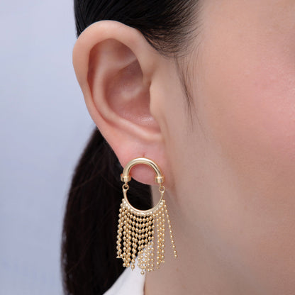 18K Gold Filled 45mm Bead Ball Chain Tassel Geometric Drop Stud Earrings | T066
