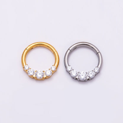 Titanium 11mm Clear CZ Gradient Single Septum Cartilage Piercing Clicker in Gold &amp; Silver | BJ-00134 BJ-00135