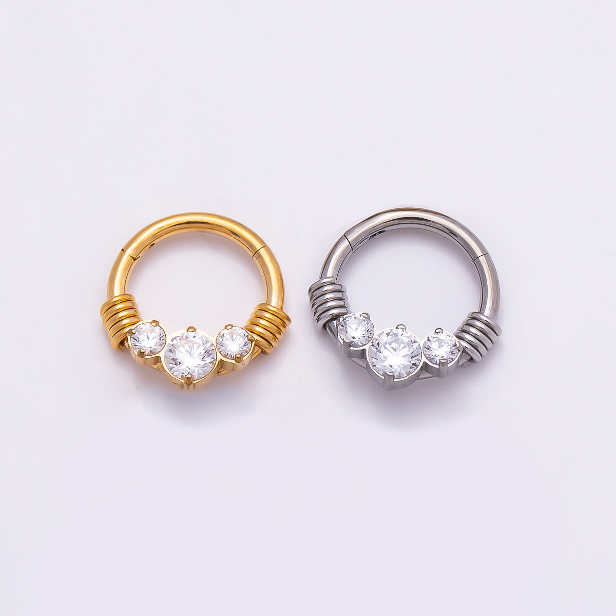 Titanium 11.5mm Clear CZ Cluster Single Septum Cartilage Piercing Clicker in Gold &amp; Silver |BJ-00122 BJ-00123