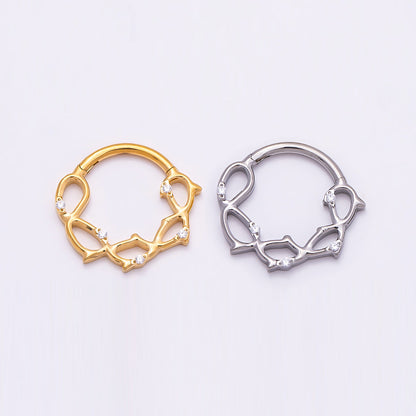 Titanium 15mm CZ Geometric Single Septum Cartilage Piercing Clicker in Gold &amp; Silver | BJ-00118 BJ-00119