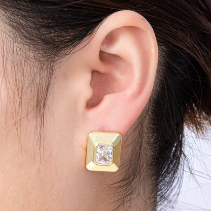 16K Gold Filled Clear Baguette CZ Rectangle Bezel Stud Earrings | EARRINGS-00163