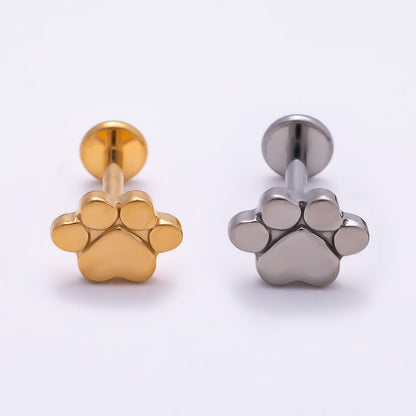 Titanium 8mm Paw Print Minimalist Cartilage Piercing Flat Back Stud in Gold &amp; Silver | BJ-00098 BJ-00099