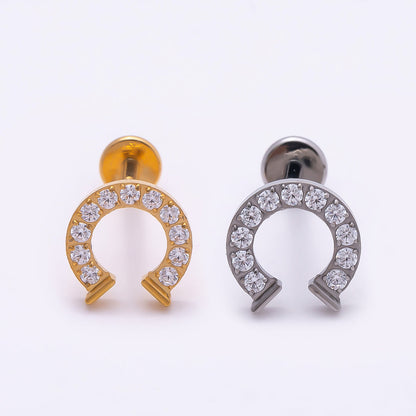 Titanium 7.5mm Micro Paved CZ Horseshoe Cartilage Piercing Flat Back Stud in Gold &amp; Silver | BJ-00126 BJ-00127
