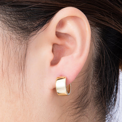 14K Gold Filled 15mm Minimalist Plain Wide Huggie Earrings | Earrings-00181