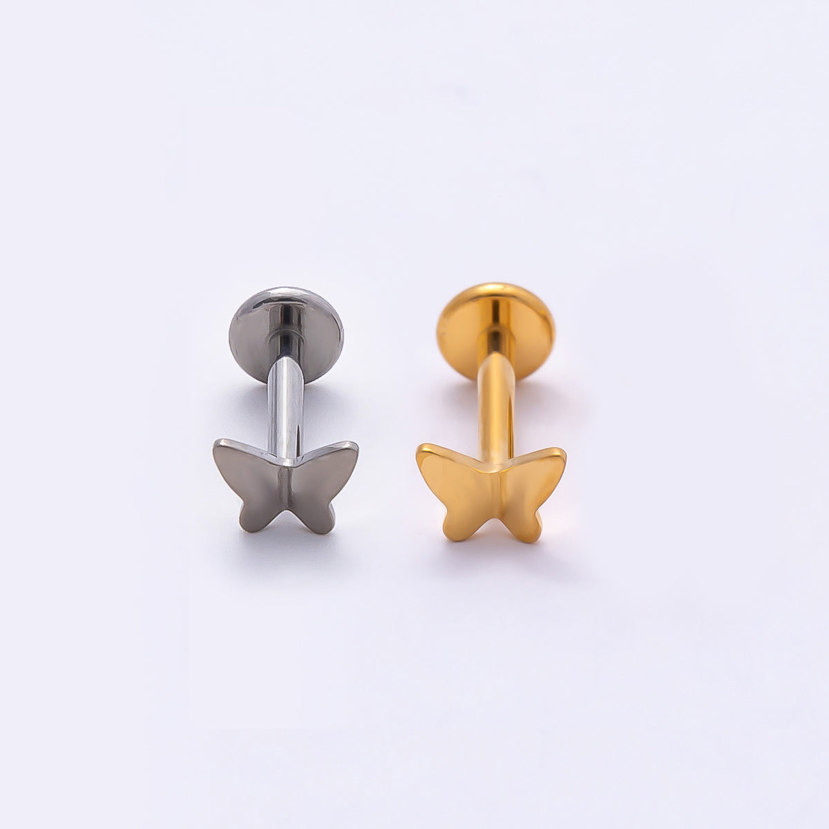 Titanium 5.5mm Butterfly Single Cartilage Piercing Flat Back Stud in Gold &amp; Silver | BJ-00019  BJ-00020