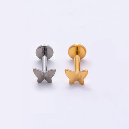 Titanium 5.5mm Butterfly Single Cartilage Piercing Flat Back Stud in Gold &amp; Silver | BJ-00019  BJ-00020