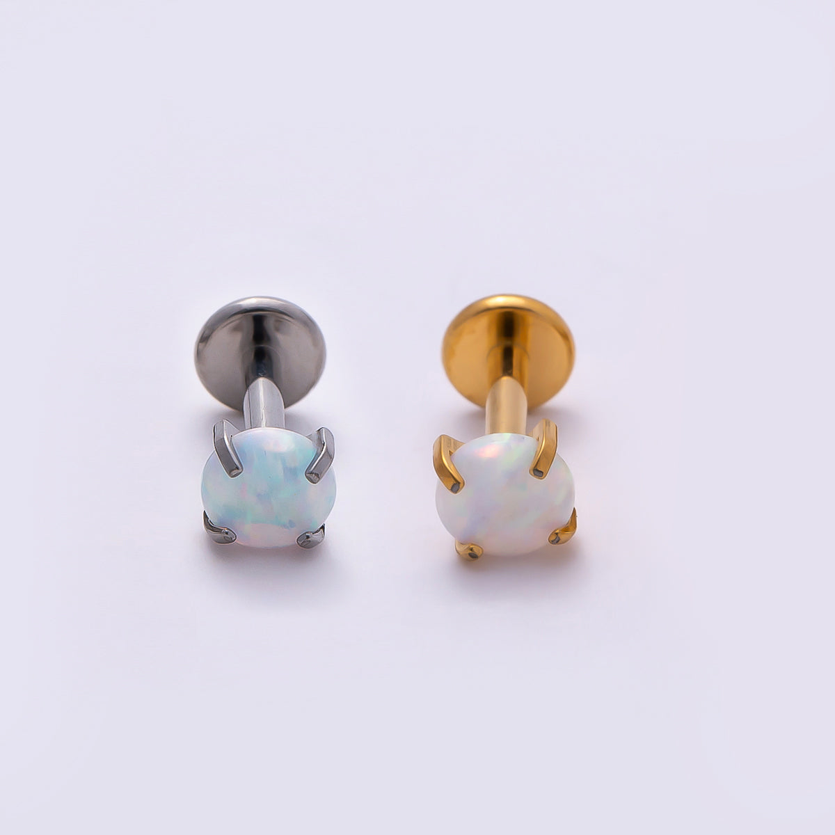 Titanium 4.5mm White Opal Single Cartilage Piercing Flat Back Stud in Gold &amp; Silver | BJ-00011 BJ-00012