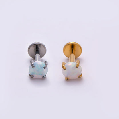 Titanium 4.5mm White Opal Single Cartilage Piercing Flat Back Stud in Gold &amp; Silver | BJ-00011 BJ-00012