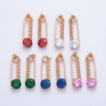Rose Gold Filled 25mm Colorful Round CZ Birthstone Safety Pin Paperclip Charm | Charms-00377 ~ 00386