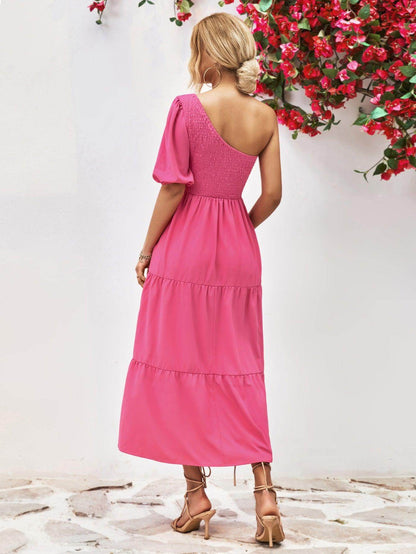 Chic Smocked One-Shoulder Midi Dress for Elegant Style