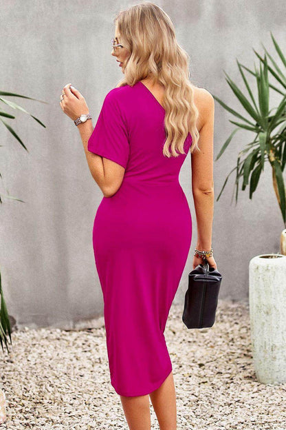 Devine Ruched One-Shoulder Tulip Hem Dress for Women