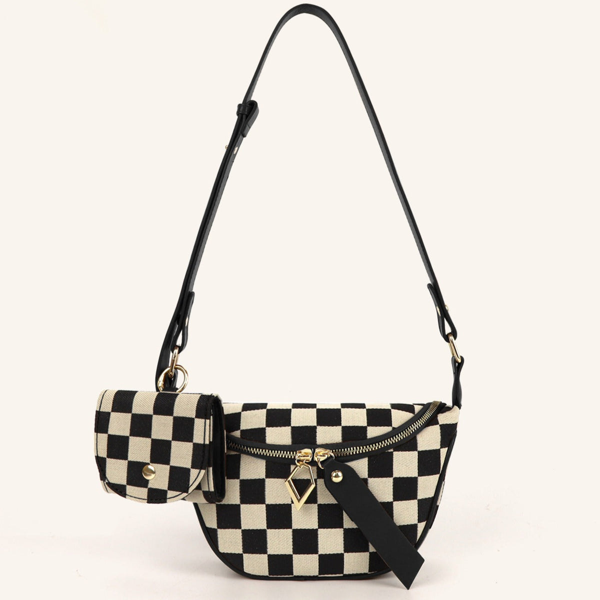 Small Crossbody Bag – Versatile Commute with Checkerboard Canvas, Compact Earphone Bag, Stylish 2-in-1 Chest Bag &amp; Fanny Pack for Everyday Use