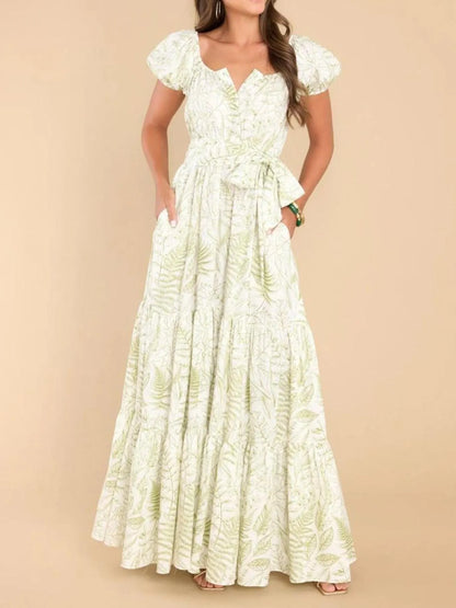 Printed Puff Sleeve Maxi Dress