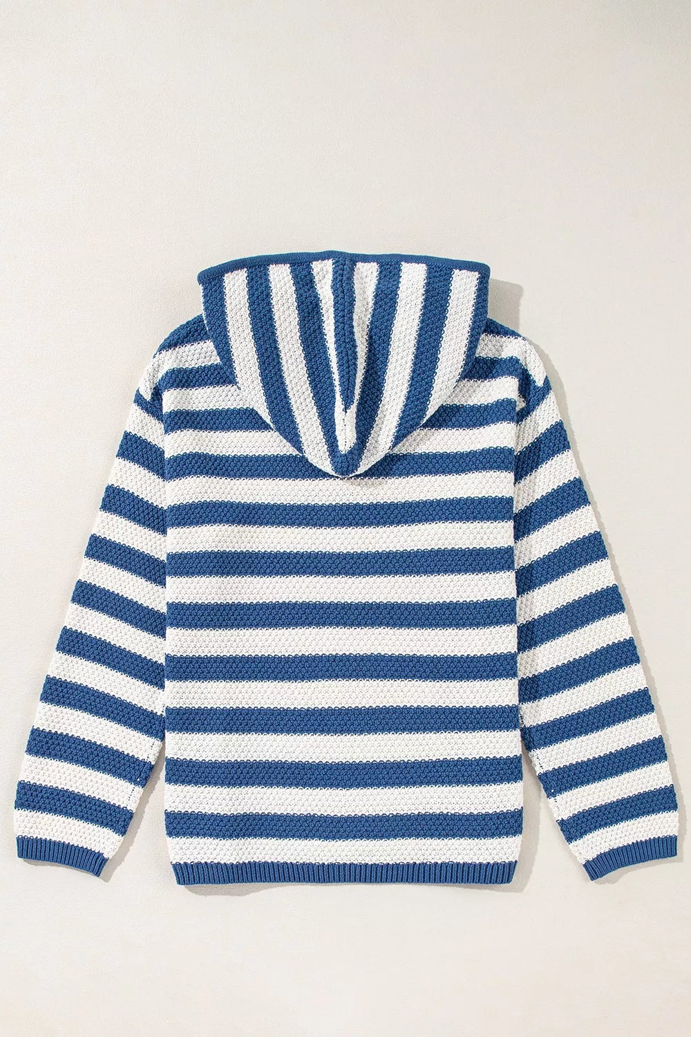 Stripe V Neck Pocketed Drawstring Hooded Sweater
