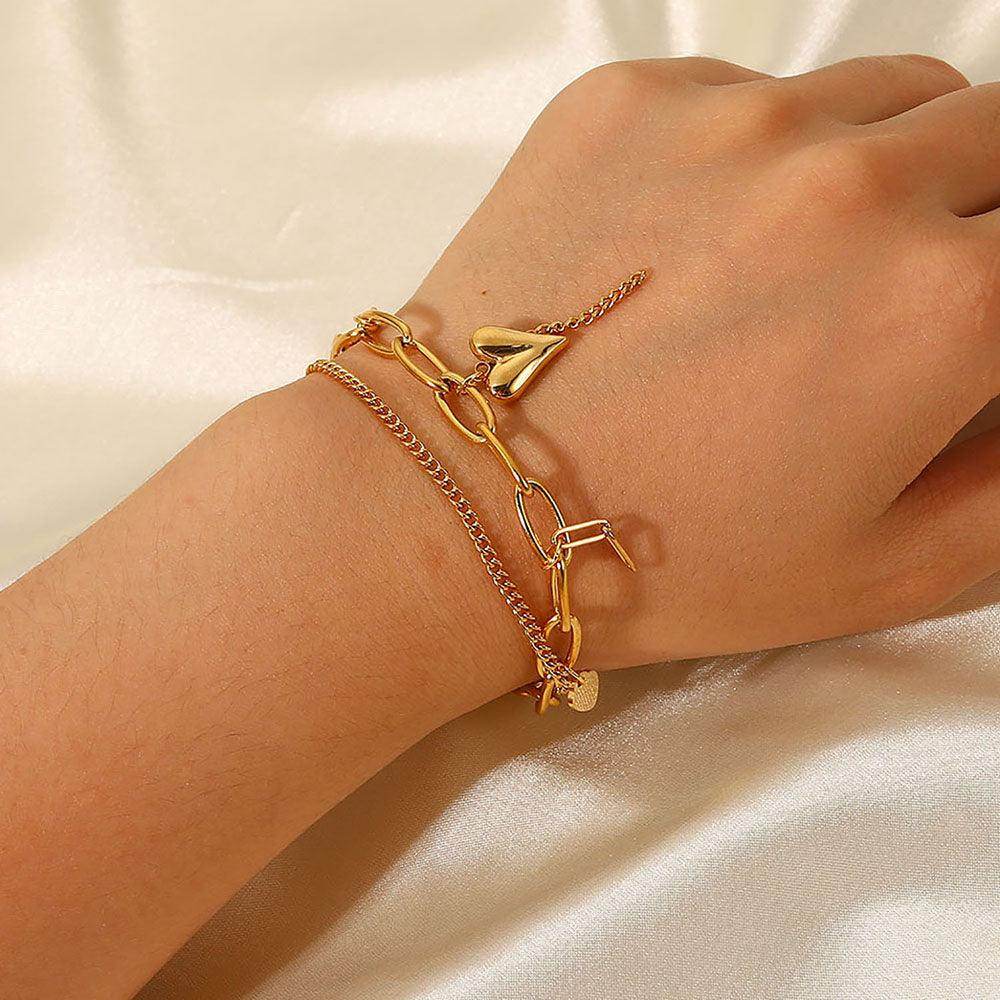 Stainless Steel Double Layered Charm Bracelet for Women