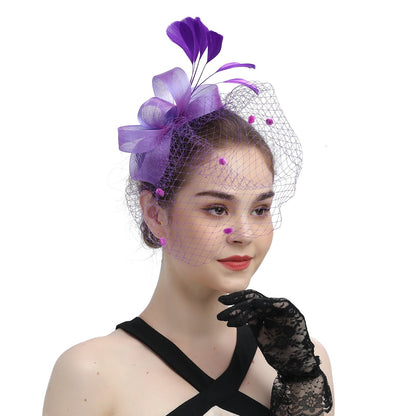 Bride Veil Hair Bow Top Hat Headdress Flower Cover Face Mesh Head