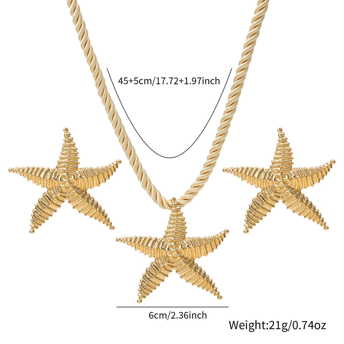 Cross-border European American Unique Starfish Jewelry Set For Women, Light Luxury Vacation Style Premium Texture Matching Clavicle Necklace &amp; Earrings