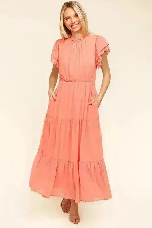 Tiered Frill Mock Neck Dress – Feminine &amp; Flowy Sleeveless Style