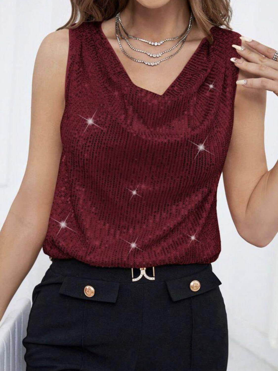 Sequin Cowl Neck Tank Top for Stylish Evening Wear
